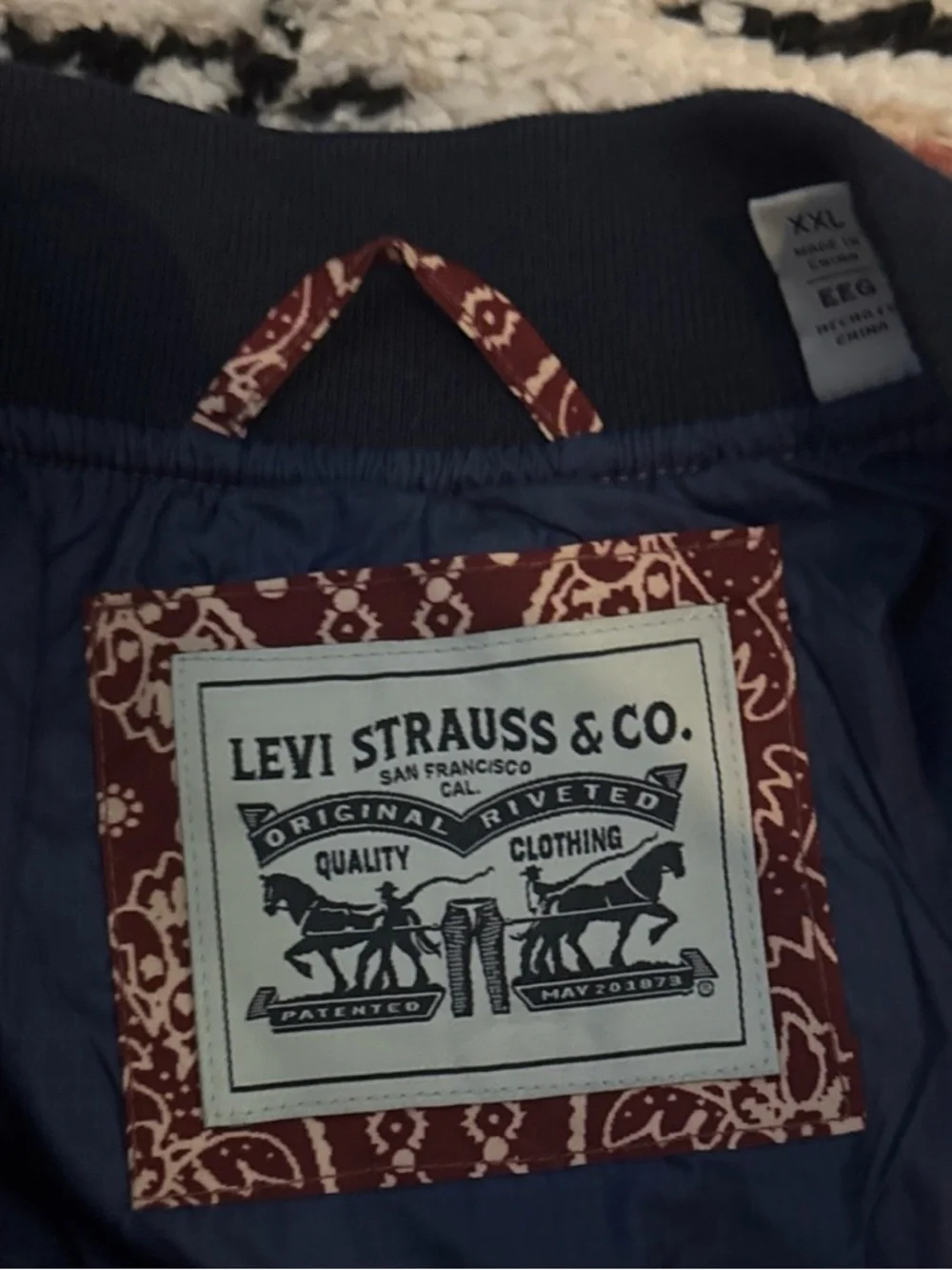 Levi's Red and Navy Bandana-Print‎ Bomber Jacket
